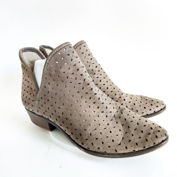 Lucky Brand Shoes - Lucky Brand Boho Greige Perforated Block Heel Ankle Boots‎ Women's Size 9 / 39